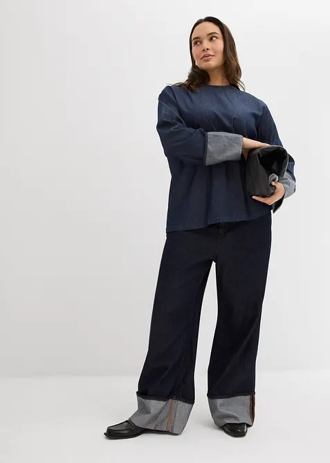 Jeansbluse med vide ermer, bonprix