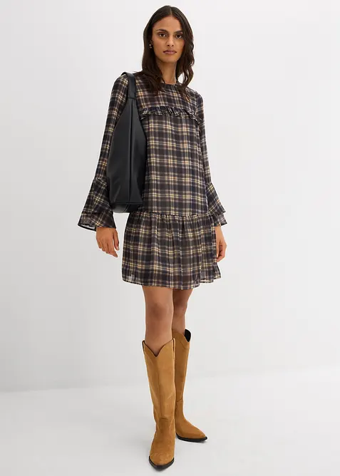 Chiffonkjole med volanger, bonprix