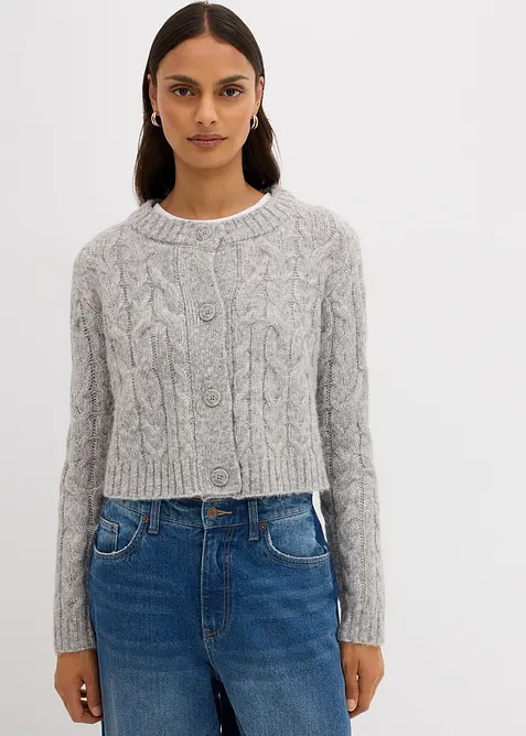 Grovstrikket cardigan i myk garnmiks med ull, bonprix