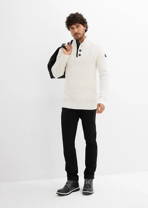 Genser i strukturmaterie med resirkulert bomull og ståkrage, bonprix