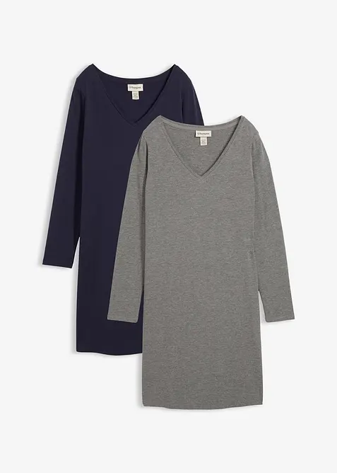 Jerseykjole med V-hals (2-pack), bonprix