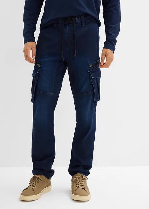 Regular Fit-denimjoggers med cargolommer, Straight, bonprix
