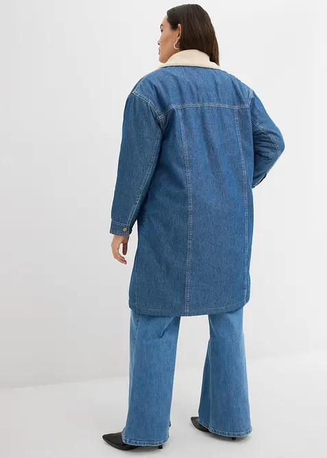 Denim-vinterkåpe, varmt fôret med teddy, bonprix