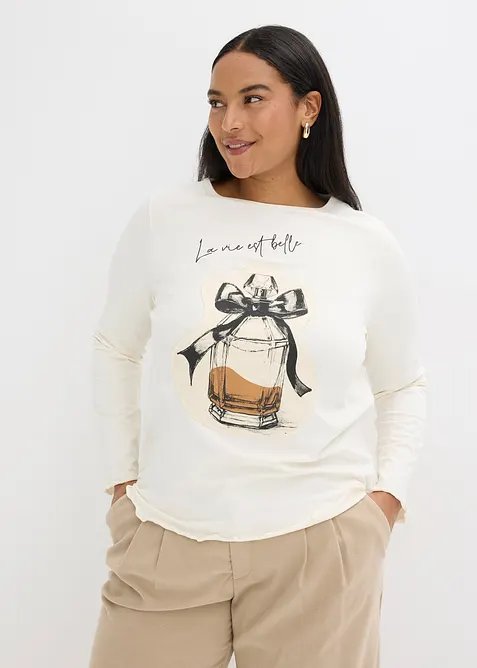 Langermet topp i stretchy bomull, bonprix