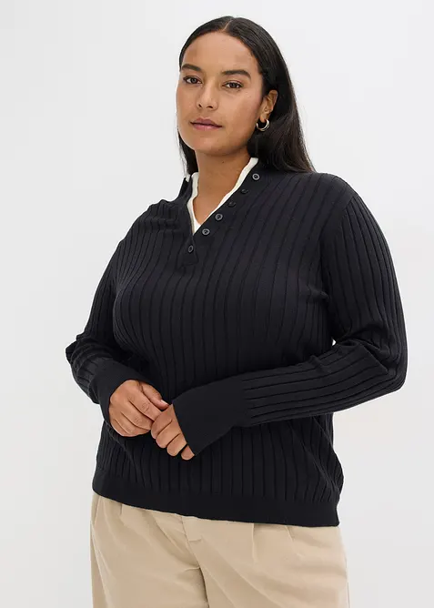 Ribbet, finstrikket genser med viskose i 2-i-1-stil, bonprix