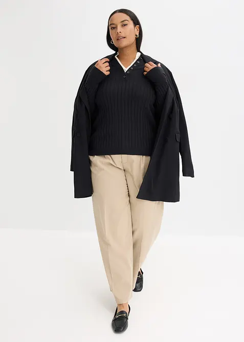 Ribbet, finstrikket genser med viskose i 2-i-1-stil, bonprix