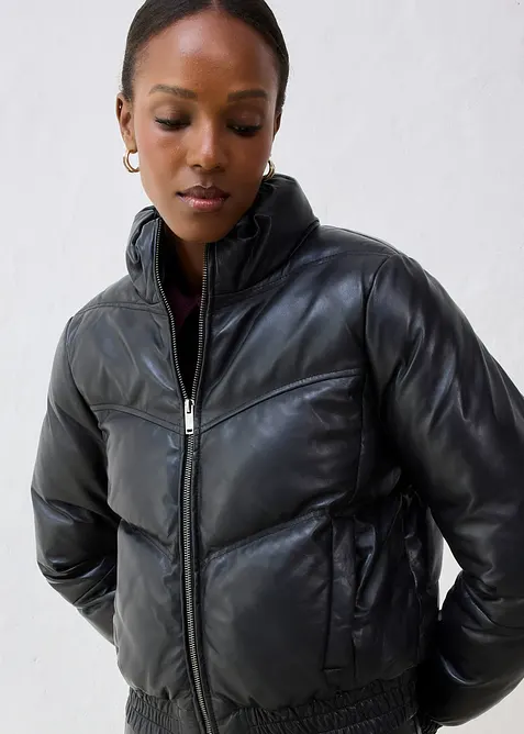 Vattert skinnjakke i lammenappa, bonprix