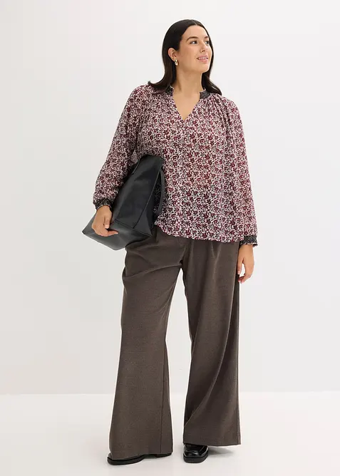 Chiffonbluse med m&oslash;nster og broderi, bonprix