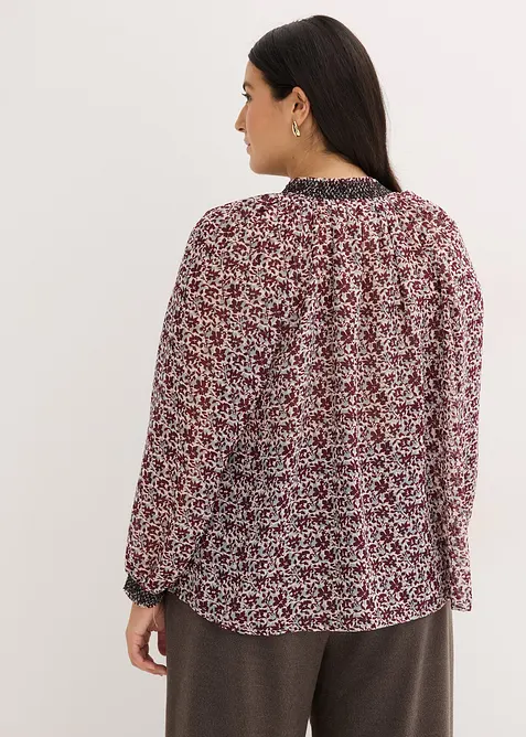 Chiffonbluse med m&oslash;nster og broderi, bonprix
