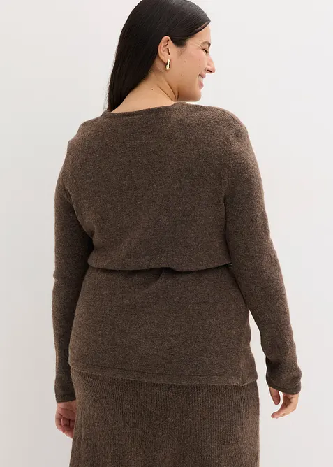 Strikket topp med ull og knytebånd i imitert skinn, bonprix