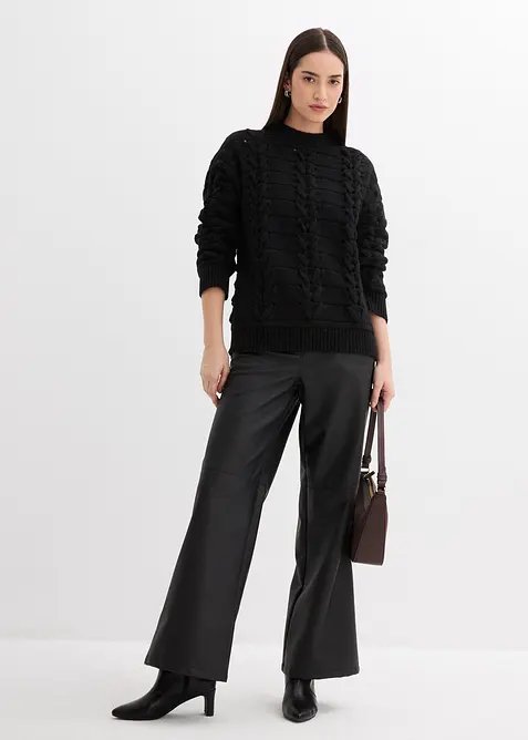 Grovstrikket genser med flettemønster, bonprix