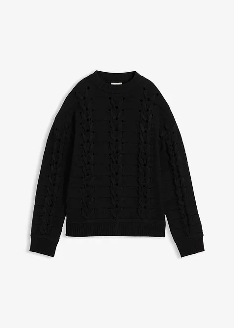 Grovstrikket genser med flettemønster, bonprix