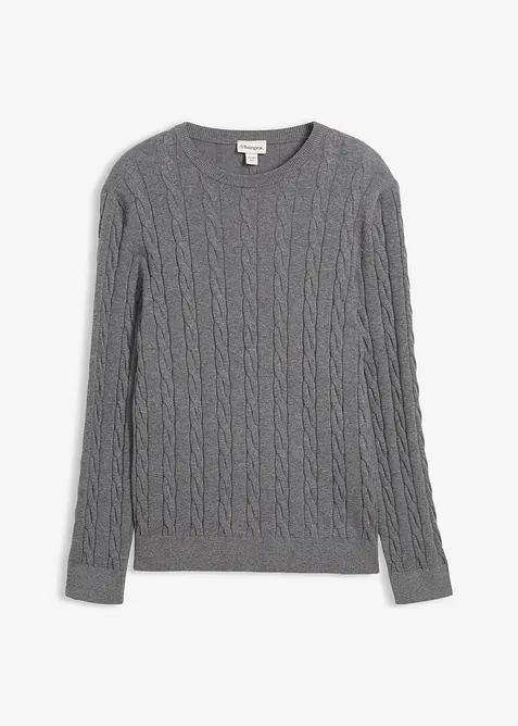 Fin- og kabelstrikket genser i myk bomullsmiks, Slim Fit, bonprix