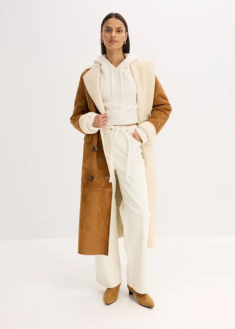 Grovstrikket genser med hette, bonprix