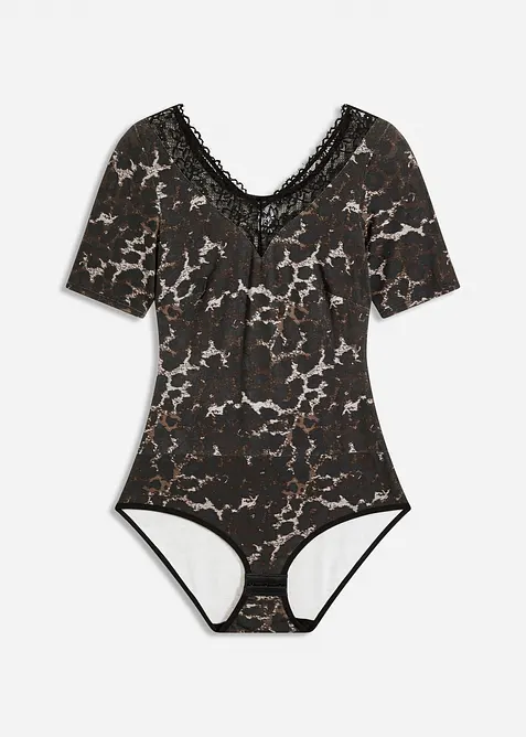 Body med halvlange ermer av modal med blonde, bonprix