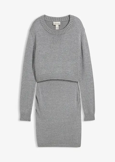 Todelt mammasett  med genser og skjørt av bomull med glansgarn, bonprix