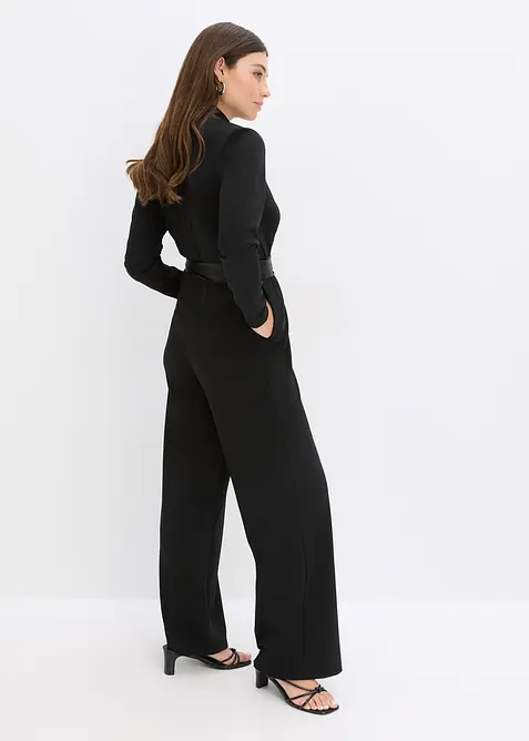 Jumpsuit i strukturert krepp med innfelling i sateng, bonprix