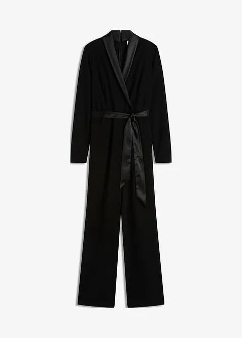Jumpsuit i strukturert krepp med innfelling i sateng, bonprix