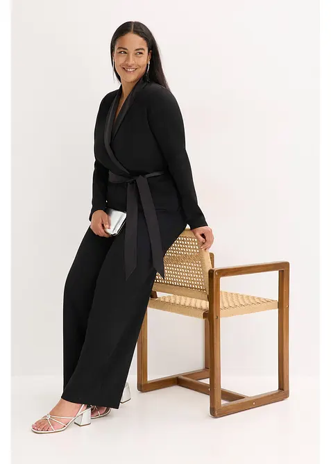 Jumpsuit i strukturert krepp med innfelling i sateng, bonprix