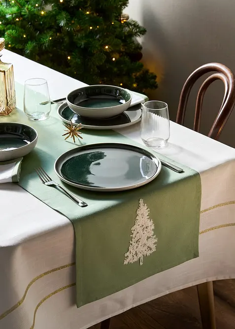 Bordløper i økologisk bomull med terry-broderi, bonprix