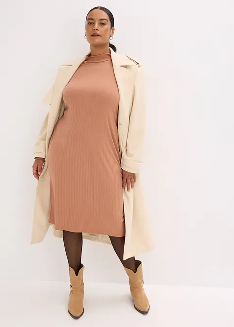 Ribbet jerseykjole i viskosemiks, bonprix