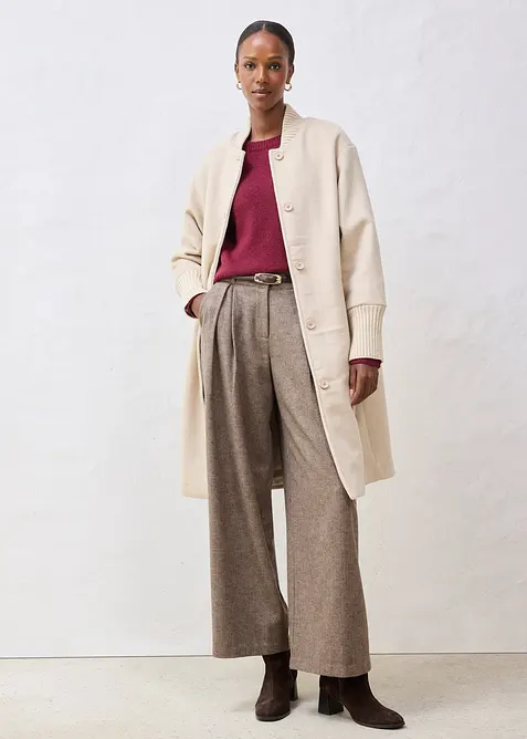 Kåpe med ull og strikket besetning, bonprix