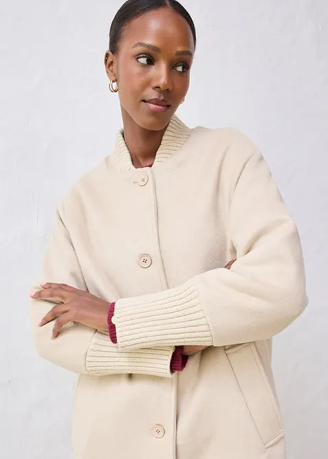 Kåpe med ull og strikket besetning, bonprix