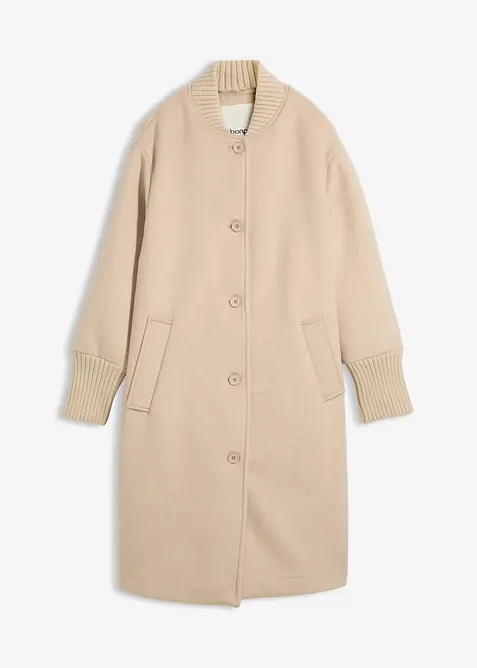 Kåpe med ull og strikket besetning, bonprix