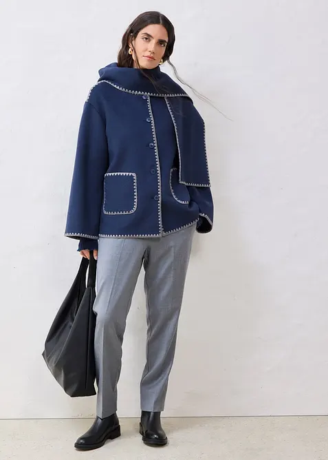 Ulljakke med pyntebroderi (todelt sett med skjerf), bonprix