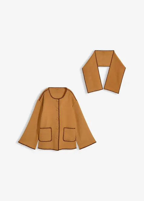 Ulljakke med pyntebroderi (todelt sett med skjerf), bonprix