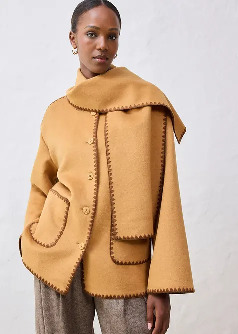 Ulljakke med pyntebroderi (todelt sett med skjerf), bonprix