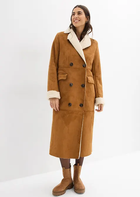 Kåpe i imitert skinn med varmt pilefôr, bonprix