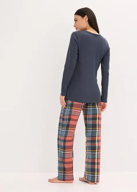 Pyjamas med ribbetopp og flanellbukse med glittergarn, bonprix