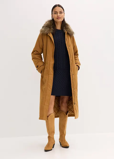 Vattert trenchoat med avtagbar fuskepelskrage, bonprix