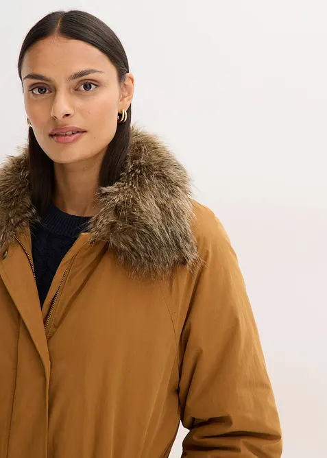 Vattert trenchoat med avtagbar fuskepelskrage, bonprix