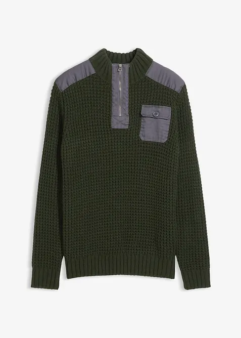 Grovstrikket troyer-genser med vevd besetning, bonprix