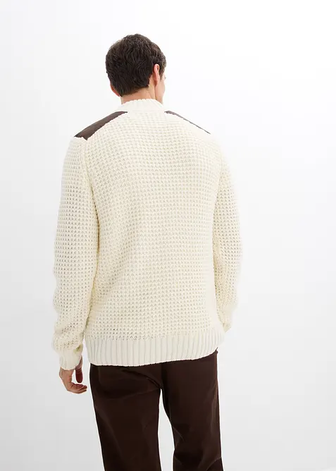 Grovstrikket troyer-genser med vevd besetning, bonprix