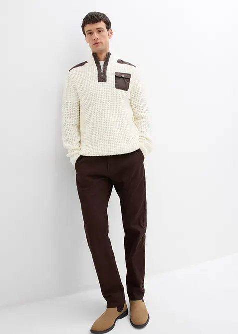 Grovstrikket troyer-genser med vevd besetning, bonprix