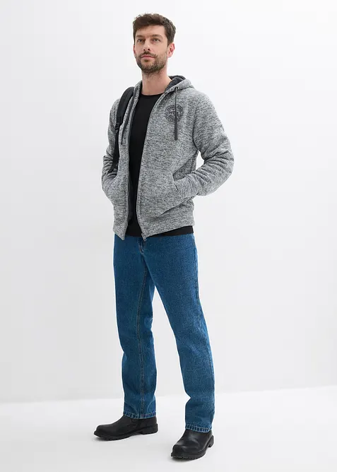 Sweatjakke med hette og teddyfôr, bonprix