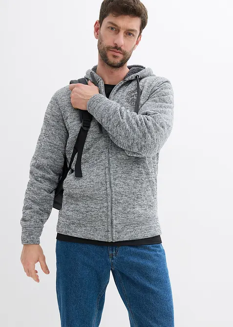 Sweatjakke med hette og teddyfôr, bonprix