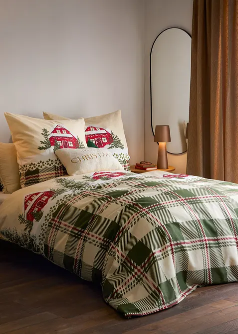 Sengesett med hus- og rutem&oslash;nster, bonprix