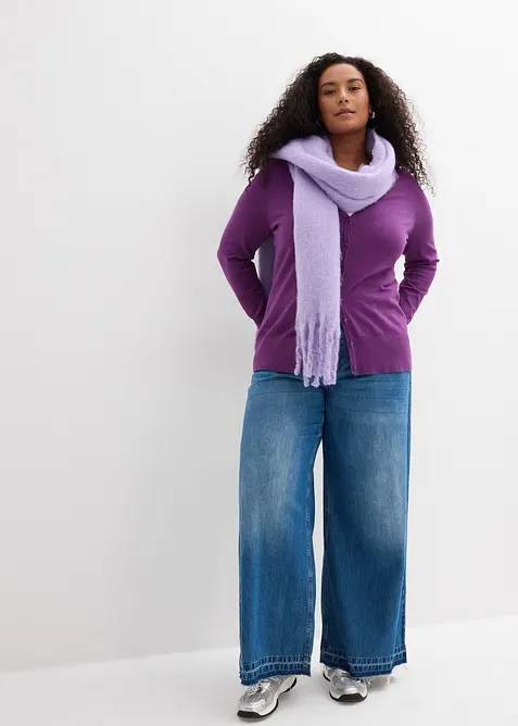 Finstrikket cardigan med knappestolpe, bonprix