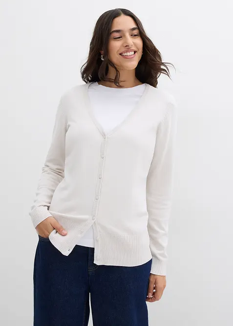 Finstrikket cardigan med knappestolpe, bonprix