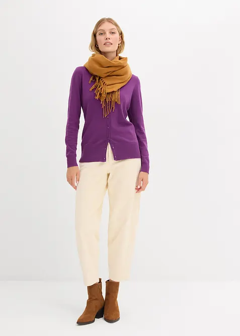 Finstrikket cardigan med knappestolpe, bonprix