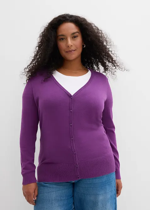 Finstrikket cardigan med knappestolpe, bonprix