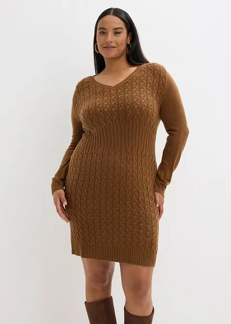 Strikkekjole med flettemønster, bonprix