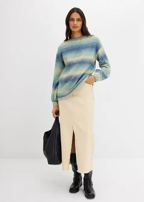 Grovstrikket genser i myk garnmiks med ull, bonprix