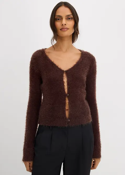 Finstrikket cardigan i fjærgarn, bonprix