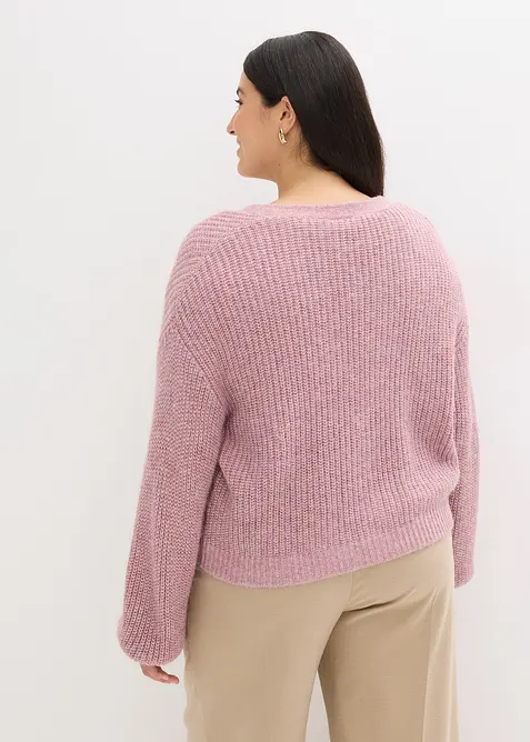 Kort strikkejakke med glittergarn og ullandel, bonprix