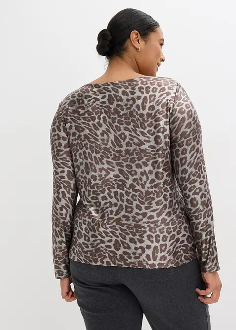 Leopard-topp med glanstrykk, bonprix
